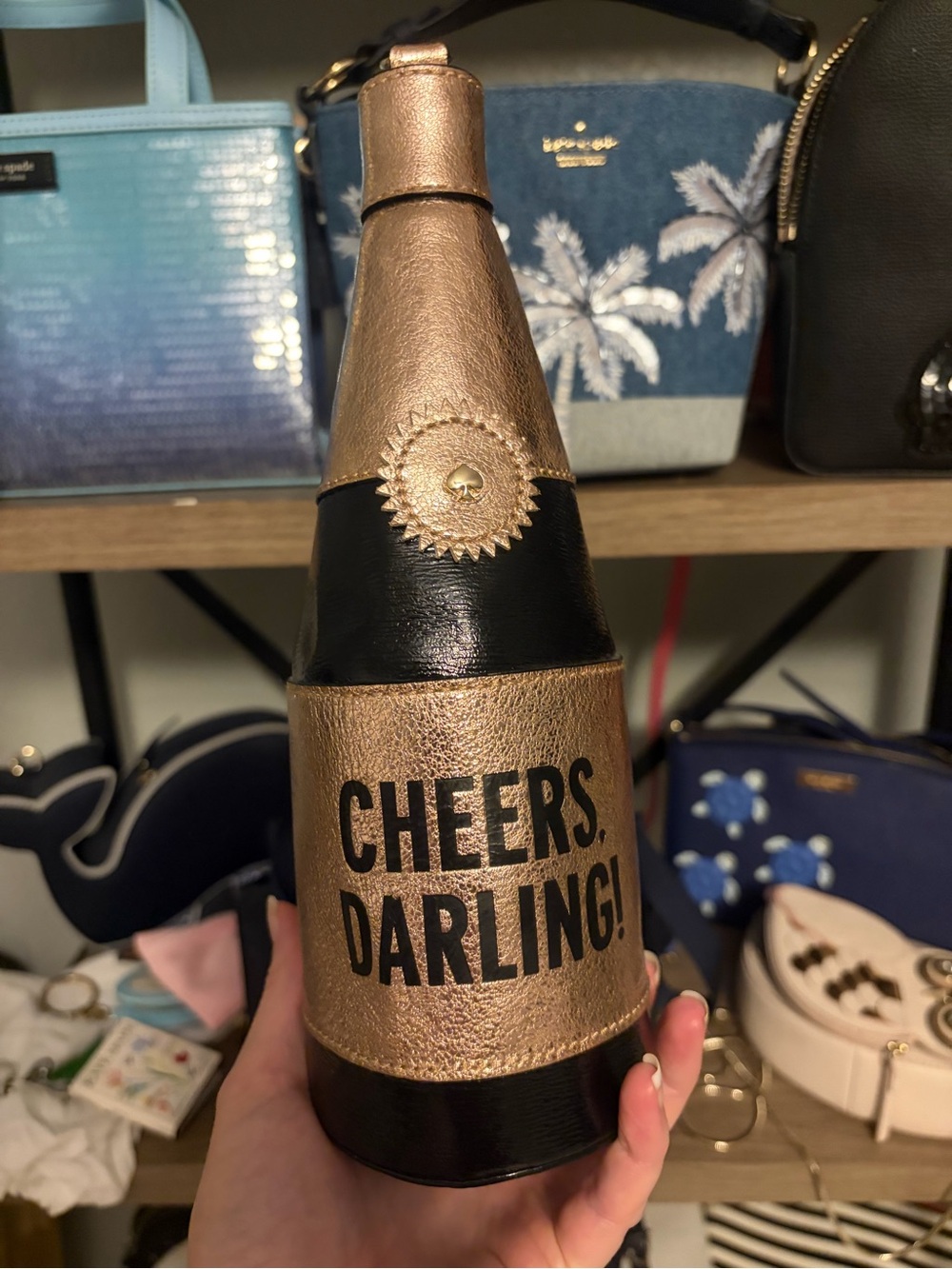 kate spade Rose Gold and Black 'Cheers, Darling!' Wristlet Bottle Accent